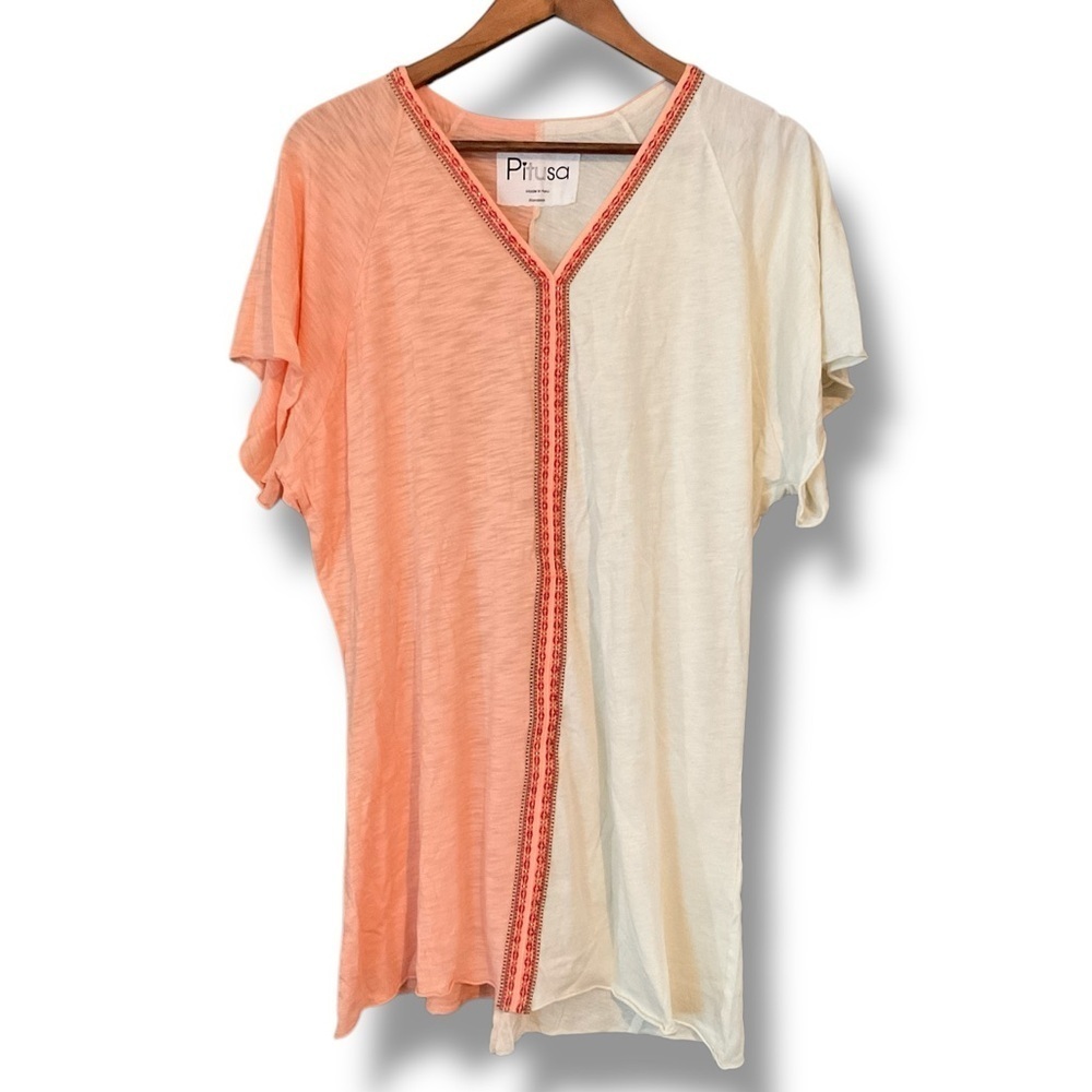 Pitusa Orange Cream V-Neck Two-Tone Pima Mini Coverup Dress Standard Size